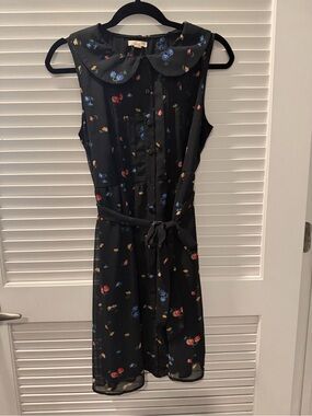 Tulle Brand Black Floral Sleeveless Shirt Dress with Belt, goth vintage vibes